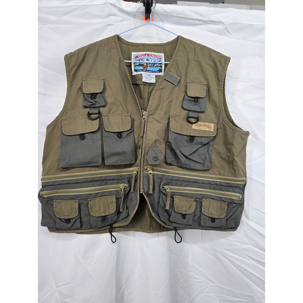 Field & Stream‎ Mens Large Utility Fishing Vest Olive Grey Multi-Pocket SPR-014